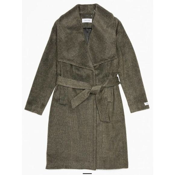 CALVIN klein Wool Blend Shawl Collar Belted Coat plus size 14 - Picture 2 of 13